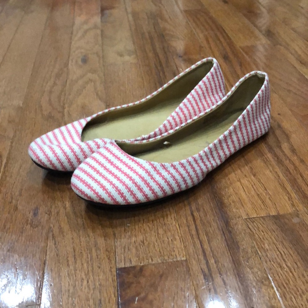 Pink and white striped flats